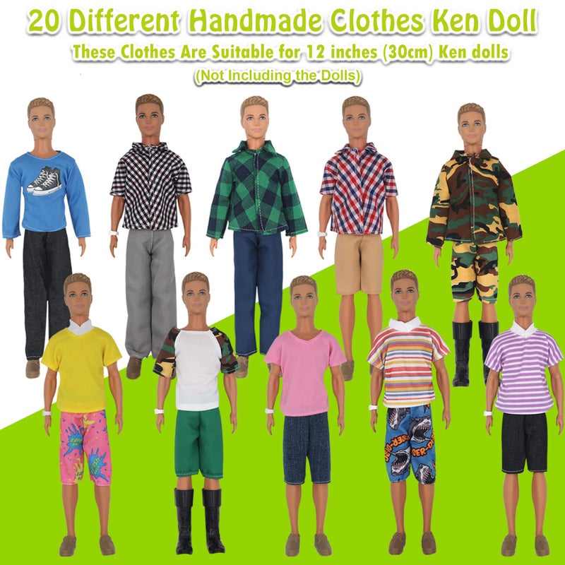 ZTWEDEN 32Pcs Doll Clothes and Accessories for 12 Inch Boy Dolls Include 20 Different Wear Clothes Shirt Jeans Beach Shorts 4 Pairs of Shoes  Glasses  Earphones for 12'' Boy Doll - Image 2